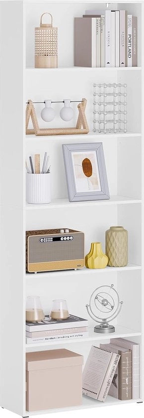 Libreria - ripiano con 6 livelli regolabili - ripiano aperto - divisore per spazio - ripiano per archiviazione per salotto - ufficio - camera da letto - 60 x 180 x 23 - 5 cm - bianco