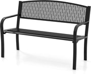 Panca da giardino in metallo a 2 posti, con braccioli comodi e seduta curva, seduta a doghe e schienale elegante, per 2-3 persone, panchina per parco, patio, balcone (nero)