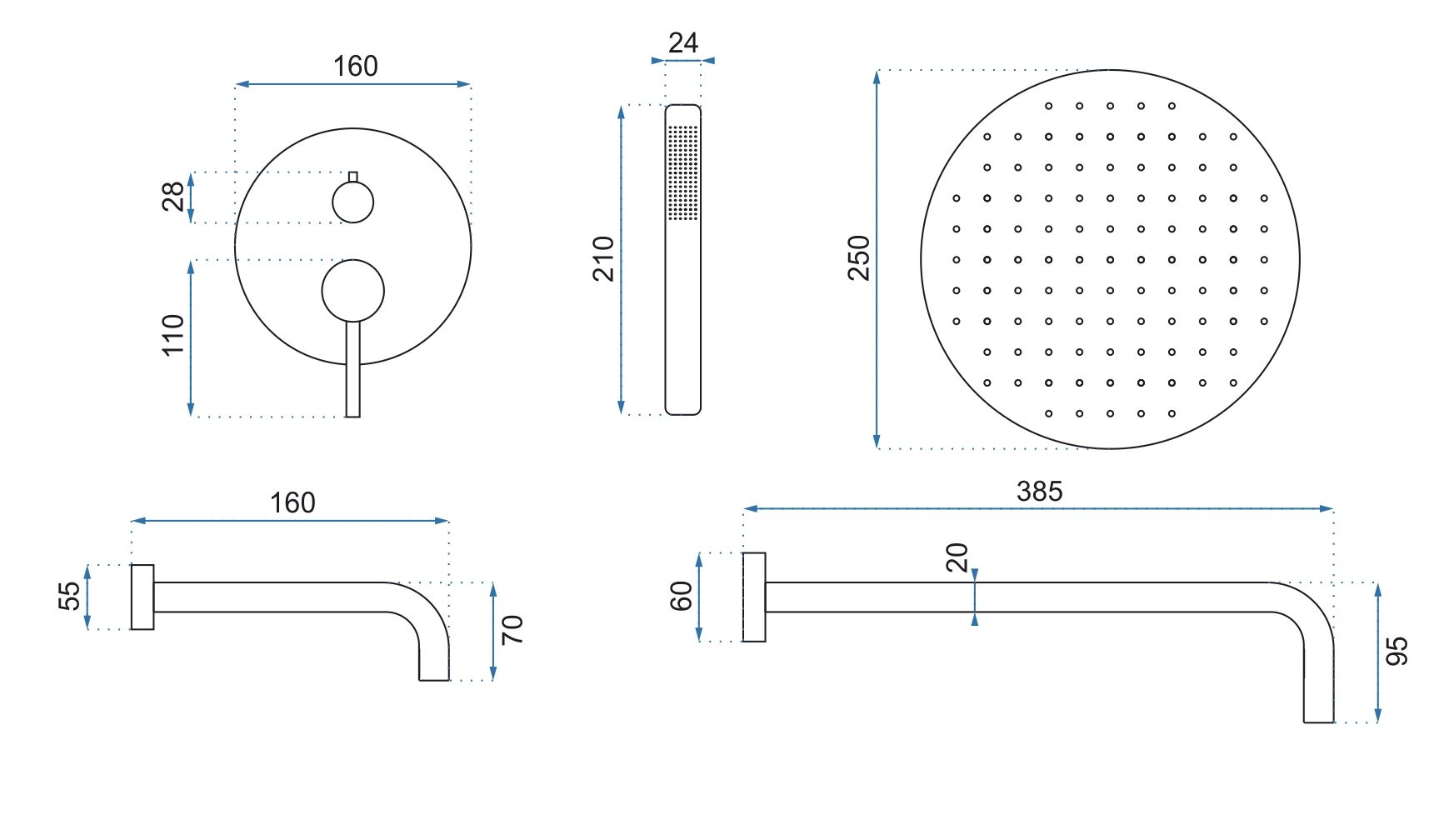 Set Da Vasca-doccia Da Incasso Rea Lungo Black + Box