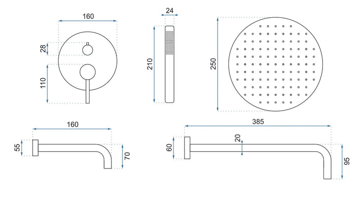 Set Da Vasca-doccia Da Incasso Rea Lungo Black + Box