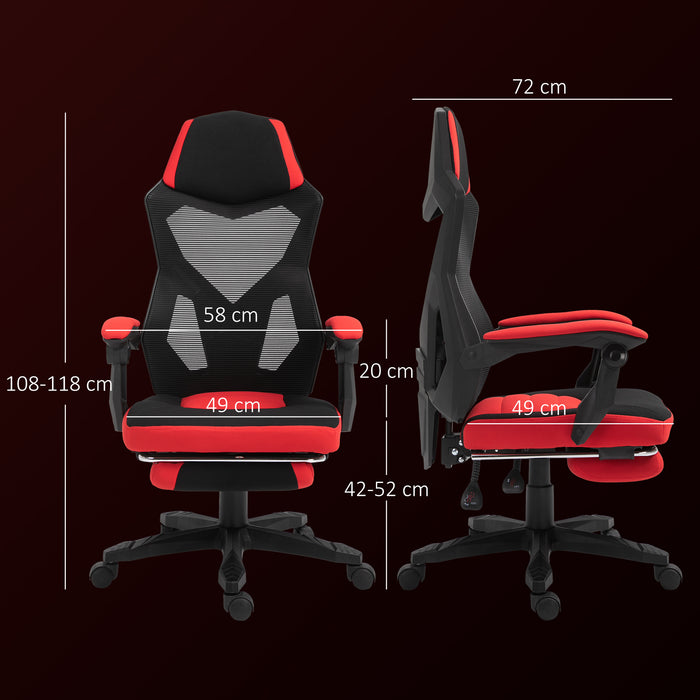 Sedia da Gaming Ergonomica e Reclinabile 58x63x112-122 cm in Tessuto a Rete Nero e Rosso