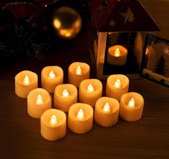 Lampade LED senza fiamma con timer - Candelabri elettrici con effetto fiamma alimentati a batterie - 6 ore accese e 18 ore spente - 32 x 36 cm - 12 pezzi