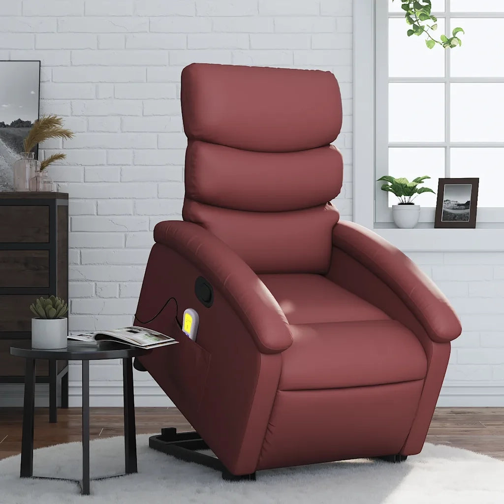 Poltrona Alzapersone Massaggi Reclinabile Rosso Vino Similpelle