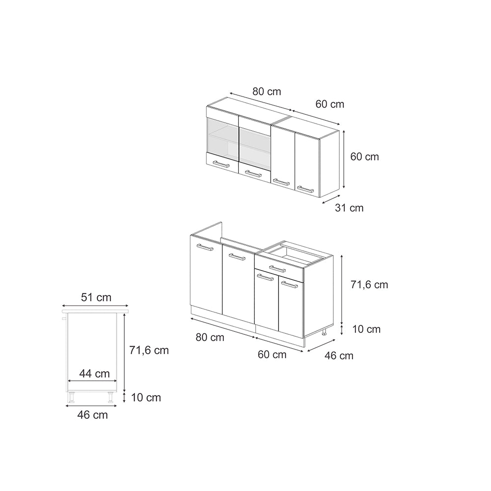 Cucina monoblocco R-Line Antracite rustico/Antracite 140 cm, PL Antracite Vicco