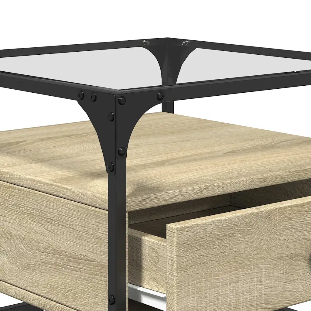 Tavolino con Piano in Vetro Rovere Sonoma 50x50x45 cm Acciaio 846050