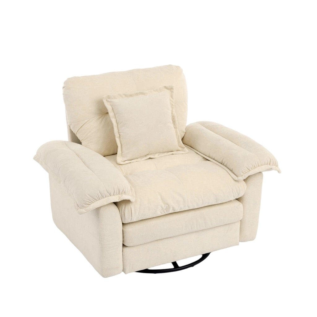 Poltrona girevole 360° con cuscino di supporto e seduta ampia in tessuto chenille, Beige