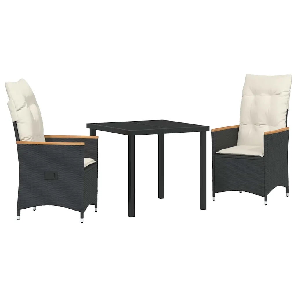 Set da Pranzo per Giardino con cuscino 3 pcs Nero polyrattan