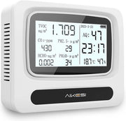 Misure di CO2 9-in-1 rilevatore di qualità dell'aria portatile con LCD - rilevatore di CO2 TVOC-formaldeide PM2.5-PM10 ricaricabile - per uso domestico - rilevatore di temperatura e umidità di qualità dell'aria