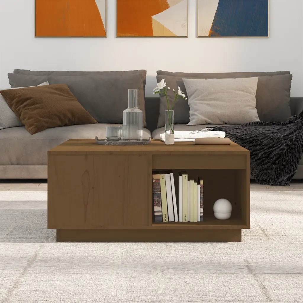 Tavolino da Salotto ambra 80x81x36,5 cm Legno Massello di Pino 814527