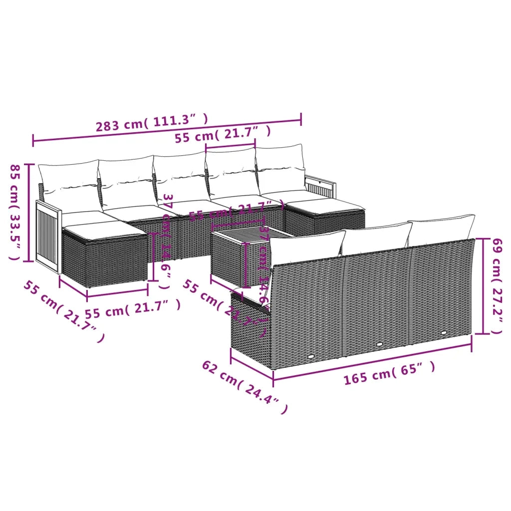 Set Divani da Giardino 11 pz con Cuscini in Polyrattan Grigio 3260478