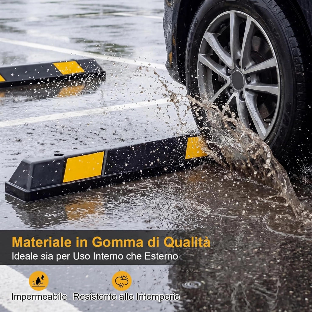 Ferma Ruota Garage in Gomma, Limitatore Blocco Parcheggio con Strisce Riflettenti e Antiscivolo, per Auto, Camper, Camion, Capacità di Carico di 3 Ton, 184 x 15 x 10 cm