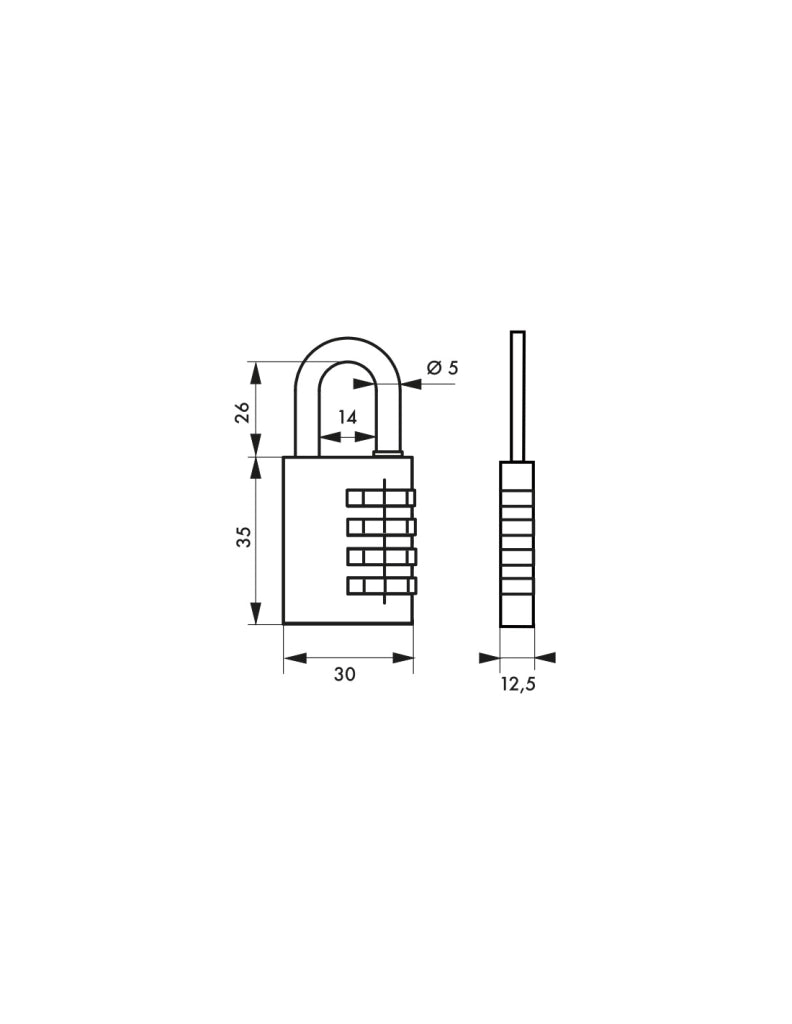 Lucchetto a combinazione Tipo 1 Onyx, Alluminio, 30mm, arco in acciaio, 3 cifre - THIRARD
