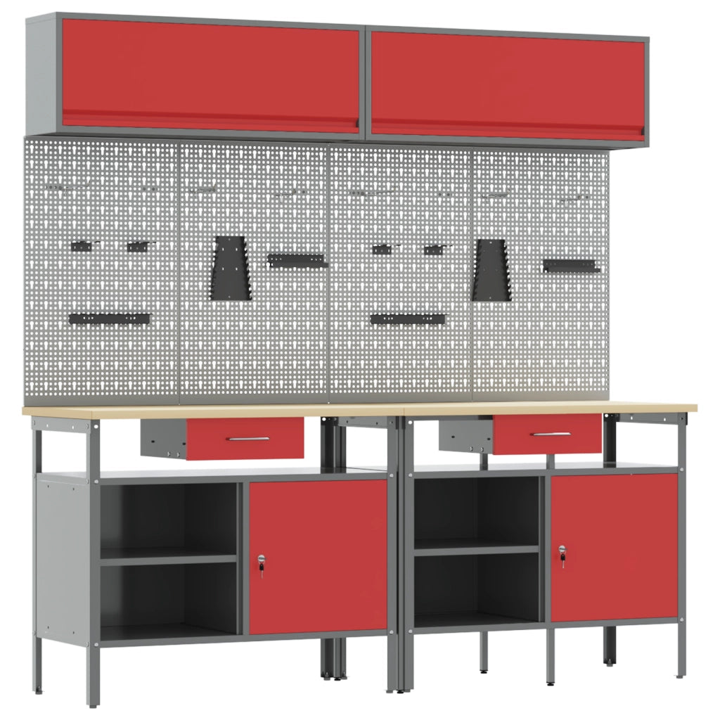 Set da Lavoro in Acciaio Rosso da 8 Pezzi