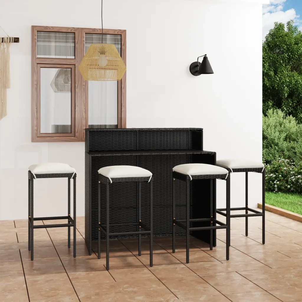 Set da Bar da Giardino 5 pz con Cuscini Nero 3064879