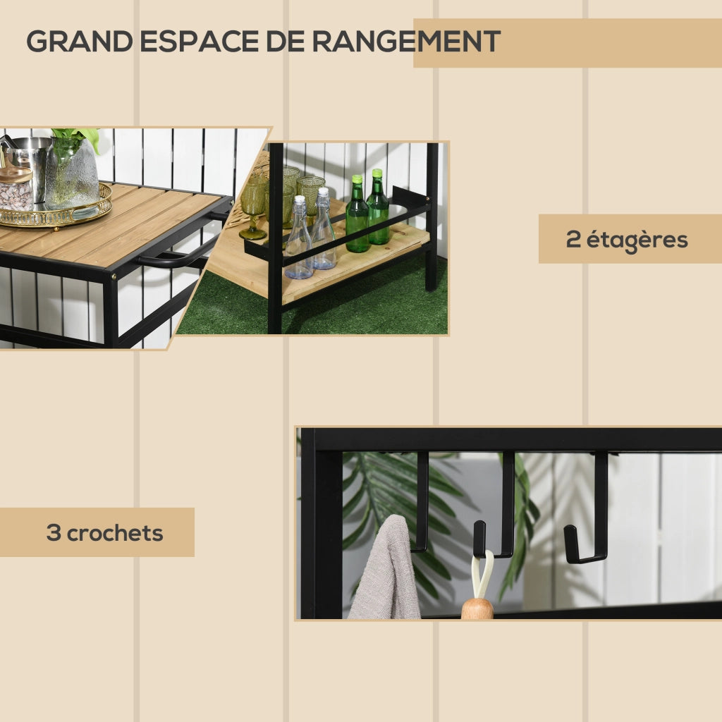 Carrello da giardino con ripiani e ganci ¨C zephmum ¨C 107x65x80 cm nero naturale