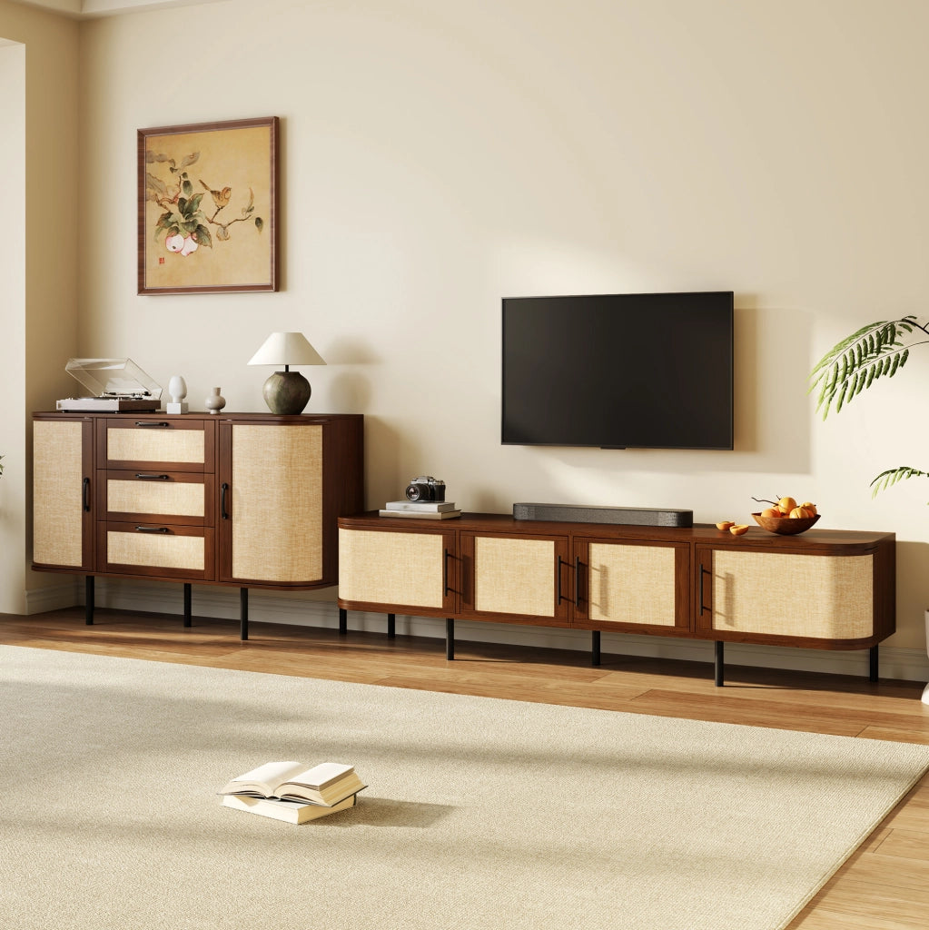 Set mobile soggiorno TV e credenza in MDF effetto noce