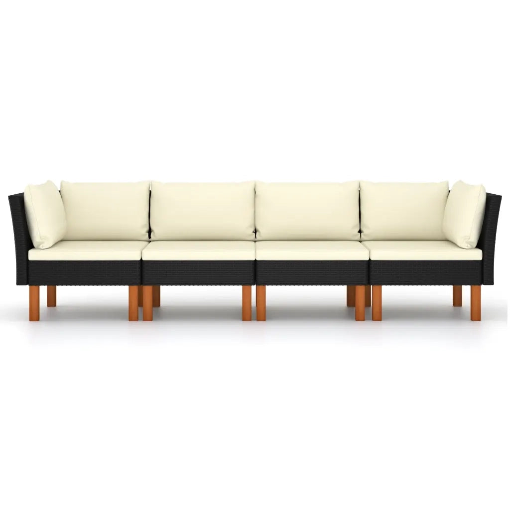 Divano da Giardino a 4 Posti con Cuscini Nero in Polyrattan 3059730