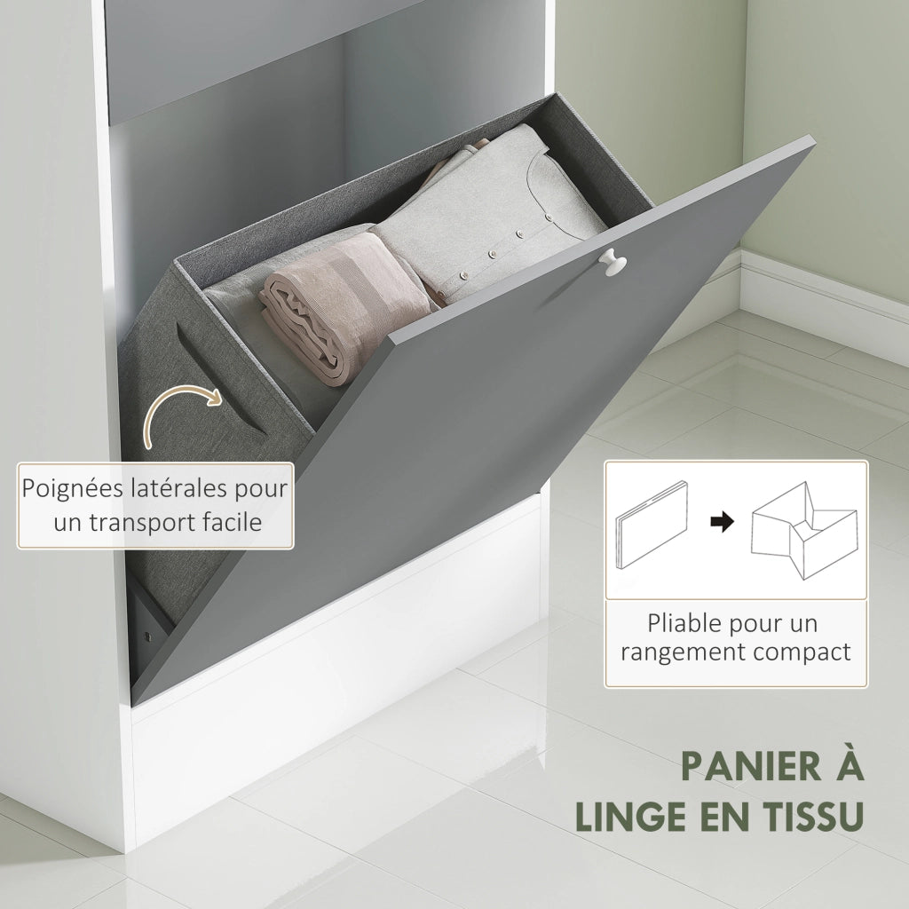 Mobile da bagno con cesto per la biancheria e specchio ripiano regolabile ¨C zephmum ¨C 62x28.3x181 cm grigio bianco