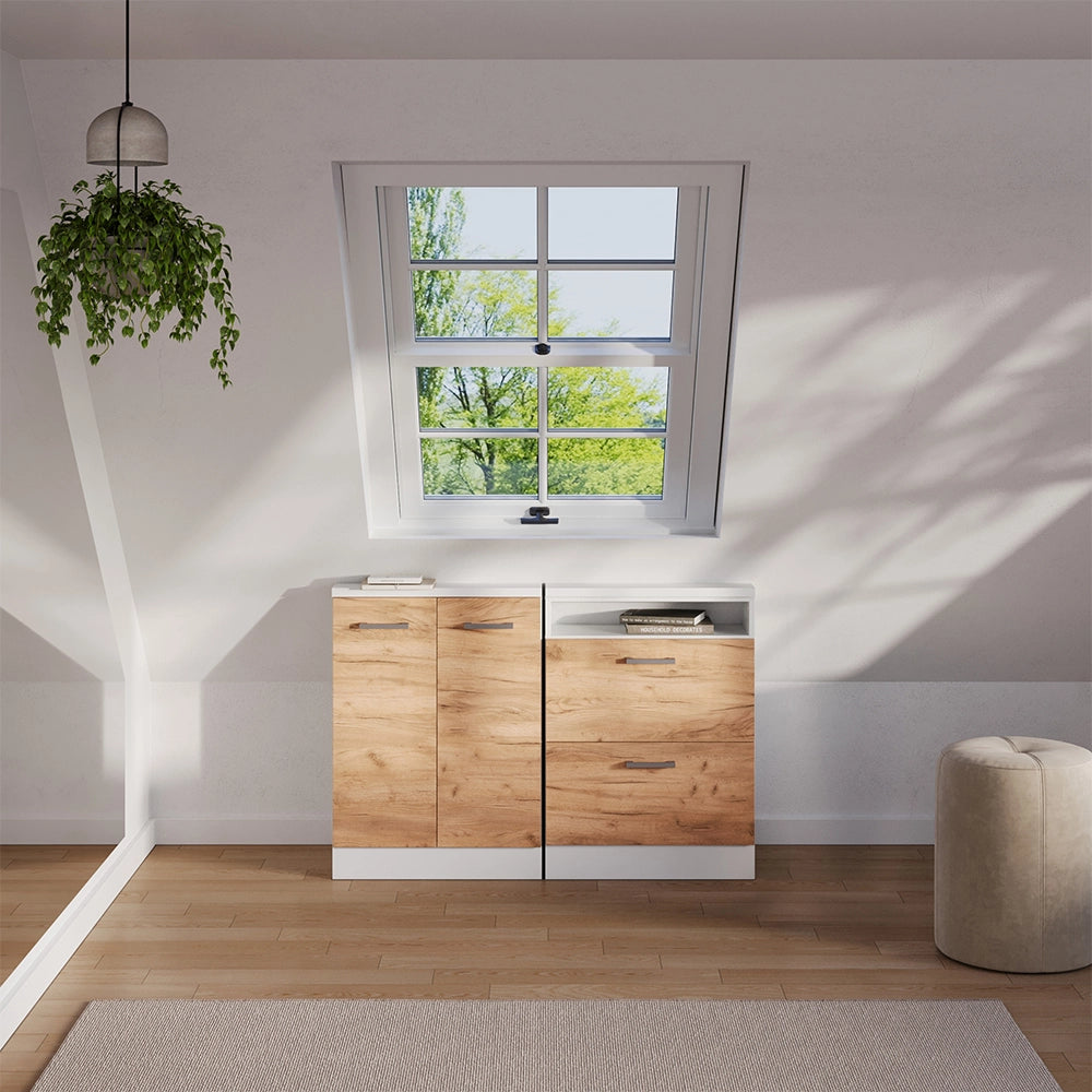 Mobile sottotetto Rion Rovere dorato/Bianco con 2 porte Vicco