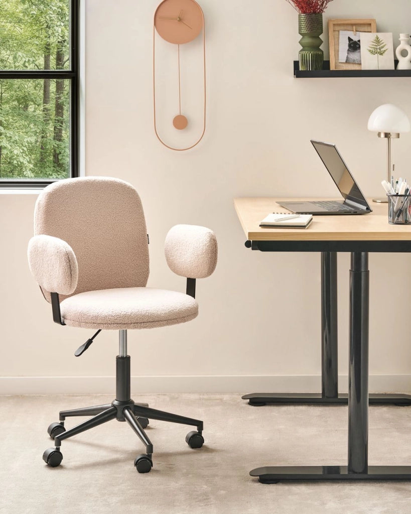 Sedia da scrivania per ufficio beige Boucle Base regolabile in altezza Ufficio moderno casa
