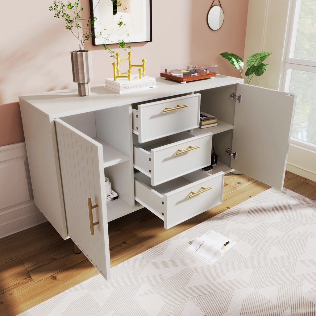 Cassettiera con 2 Ante e 3 Cassetti; Ripiano Regolabile; Stile Moderno; in Pannello Truciolare; Bianco; 120??40??75 cm