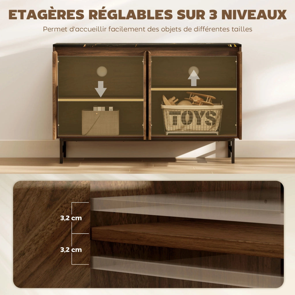 Mobile TV con 4 ante, ripiani regolabili, effetto marmo ¨C zephmum ¨C 120x39x76cm noce