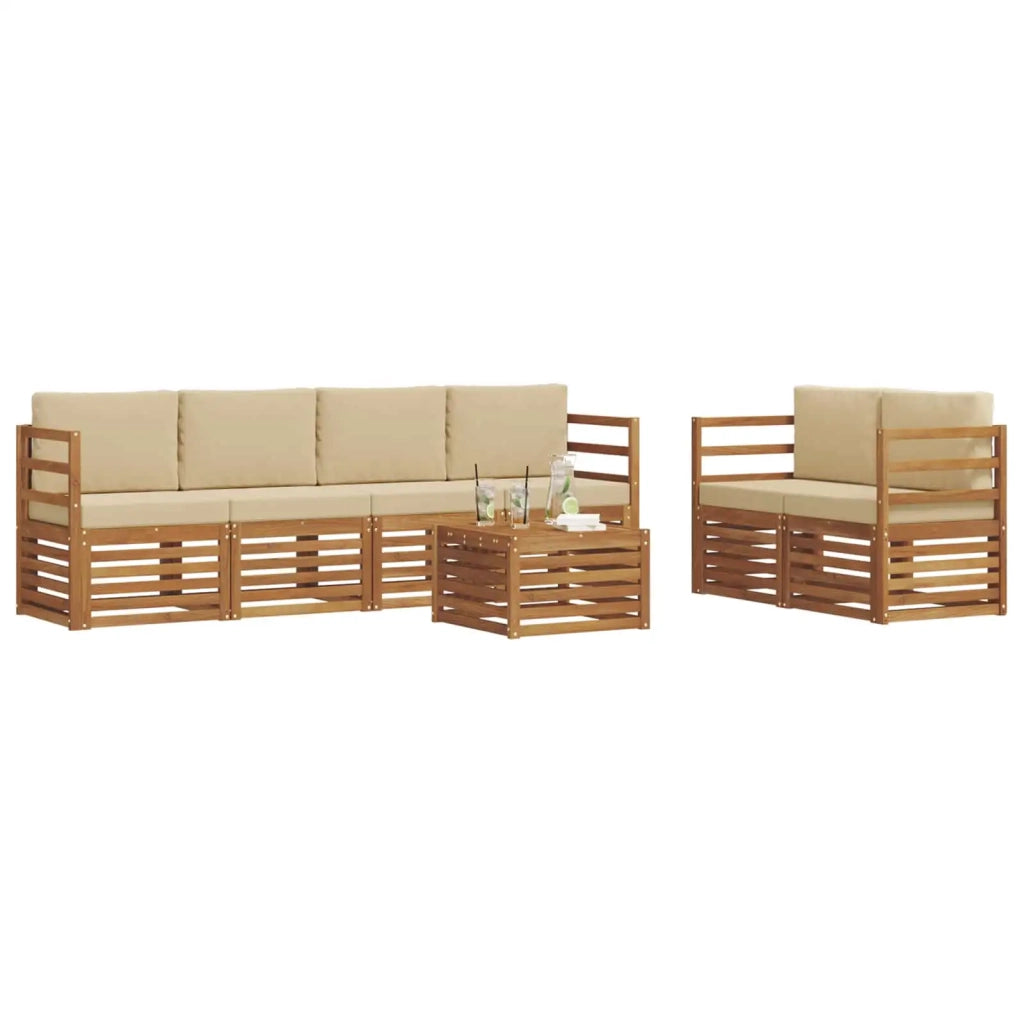Set di divani da esterno con cuscino 7 pcs Naturale e Beige