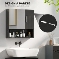 Armadietto a Specchio per Bagno 54x15,2x55,3 cm con Ripiano Aperto in Legno Nero