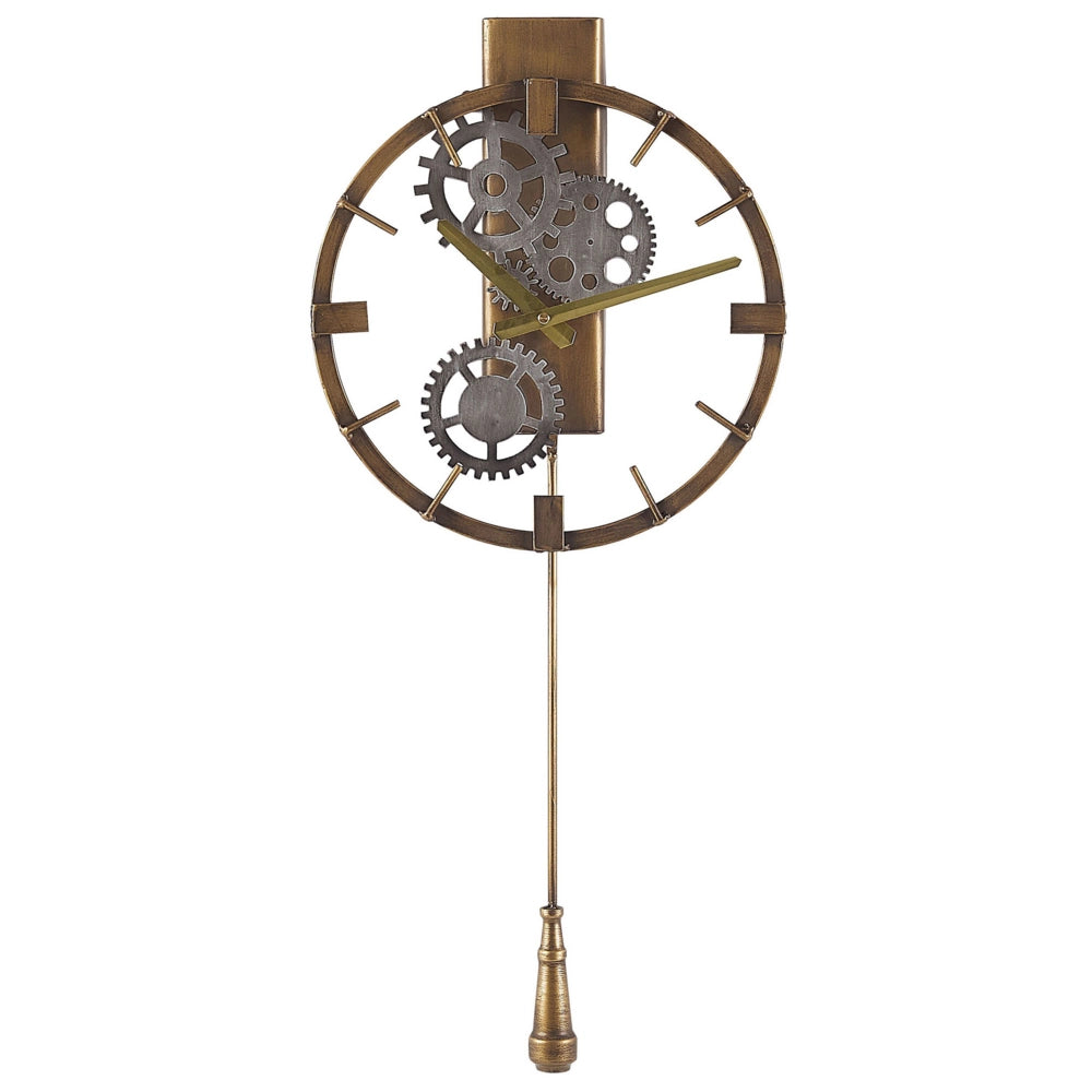 Orologio a Pendolo da Parete Cornice in Ferro Dorato Design Classico Finitura Anticata Rotondo 30 cm