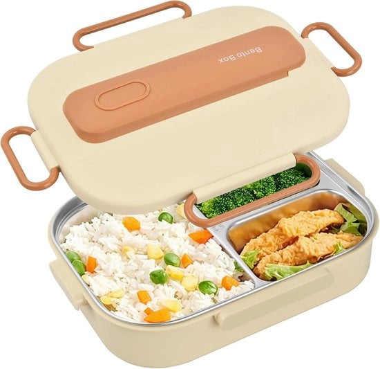 Bento Lunchbox con 3 Compartimenti - 1500 ml - con Accessori - con Ciotola in Acciaio Inossidabile - Chiusura Ercolino - Per Bambini e Adulti - Per Scuola - Ufficio