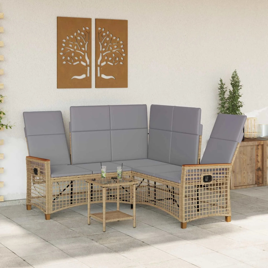 Set di Divani Recliner da Giardino Beige e Grigio Chiaro