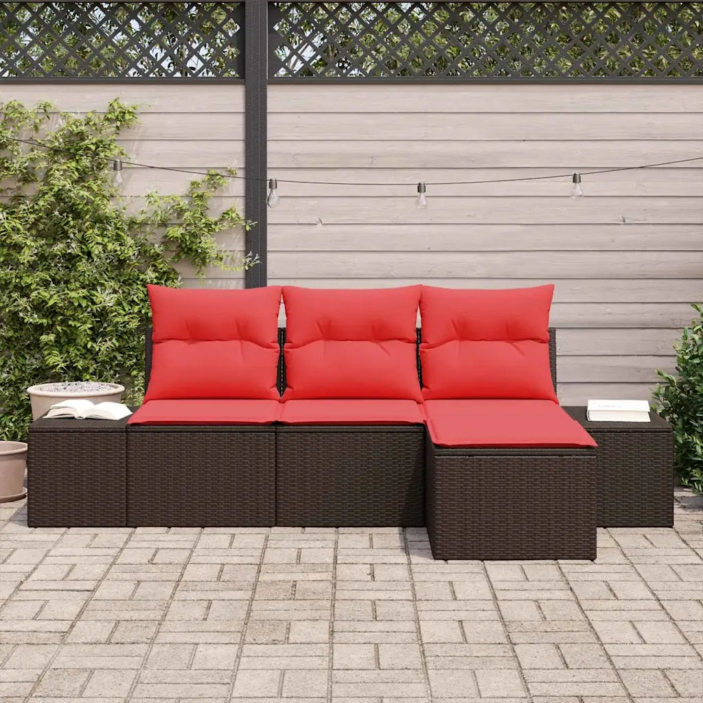 Set di divani con cuscino 4 pz | Set Salotto da Giardino Marrone Rattan in Polipropilene