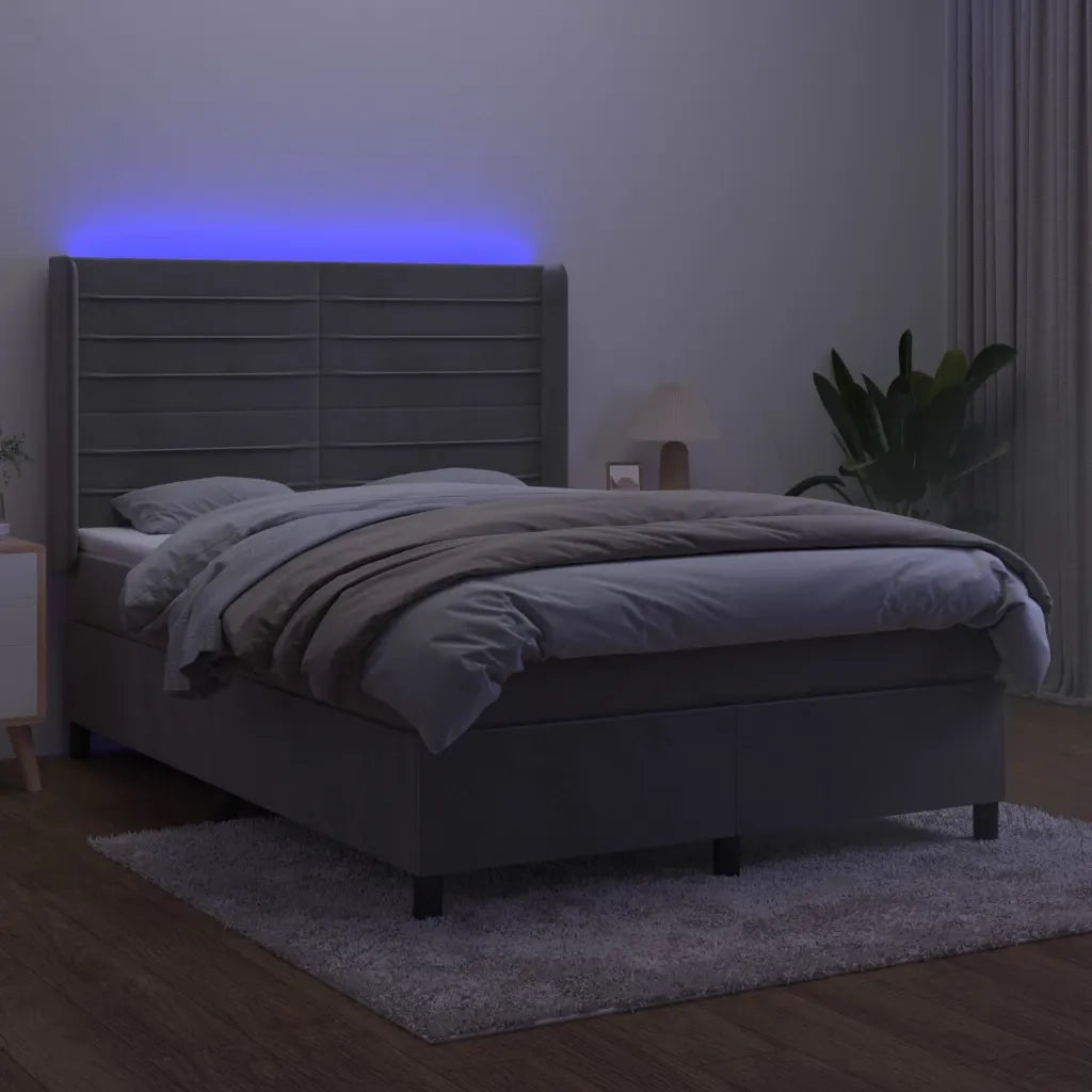 Letto a Molle Materasso e LED Grigio Chiaro 140x190 cm Velluto 3139619