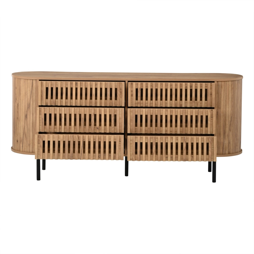 Credenza con 6 cassetti; per soggiorno e ingresso; in MDF; 160x40x70 cm; naturale