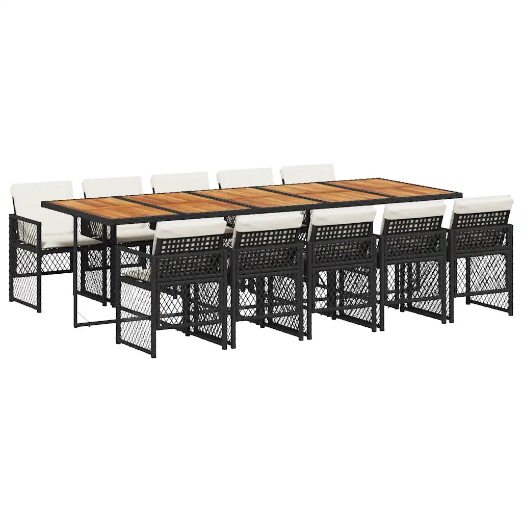 Set da Pranzo da Giardino 11 pz con Cuscini in Polyrattan Nero 3210759