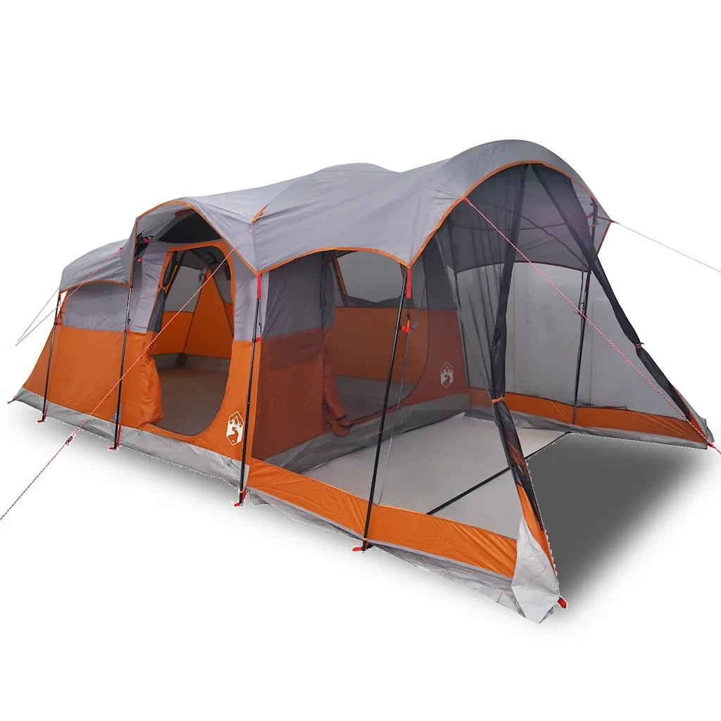 Tenda Familiare a Tunnel 8 Persone-Tenda da campeggio Grigia Arancione Impermeabile 637555