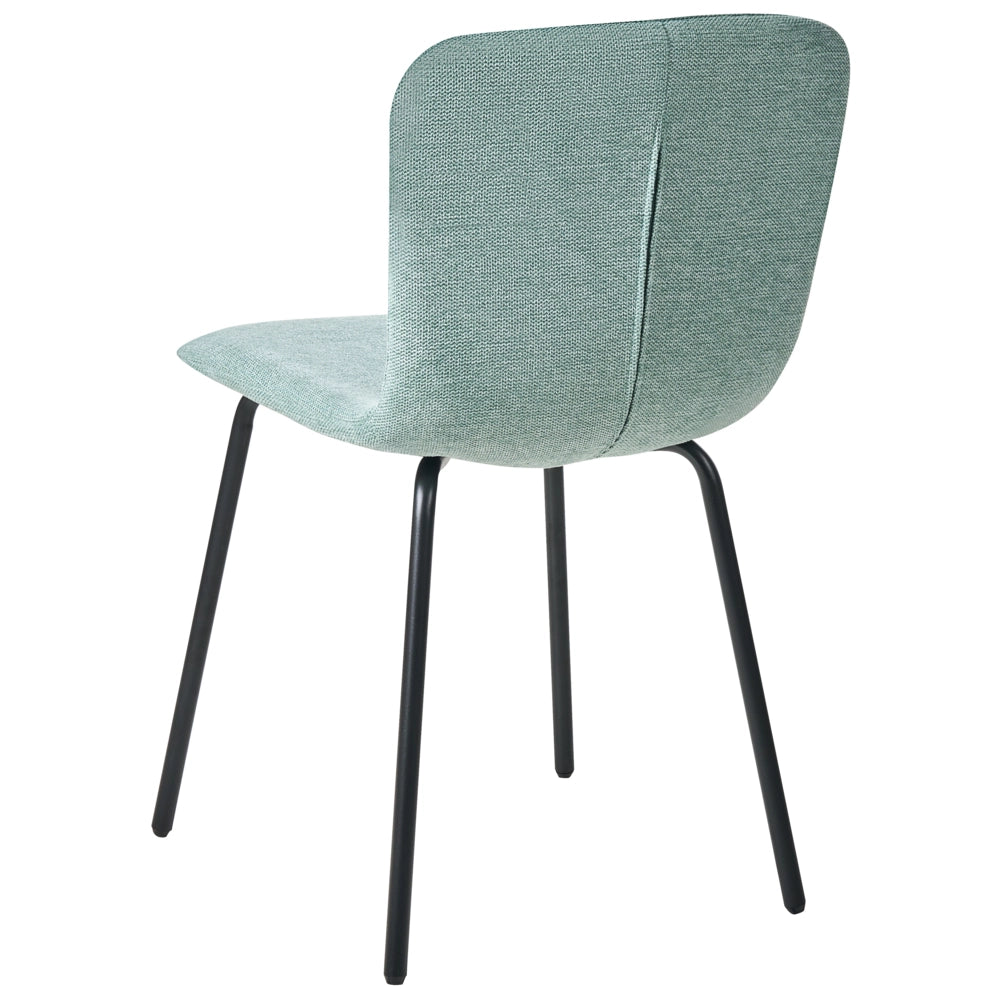 Set di 4 sedie da pranzo in tessuto Tappezzeria verde menta Gambe in metallo nero Design moderno e retrò