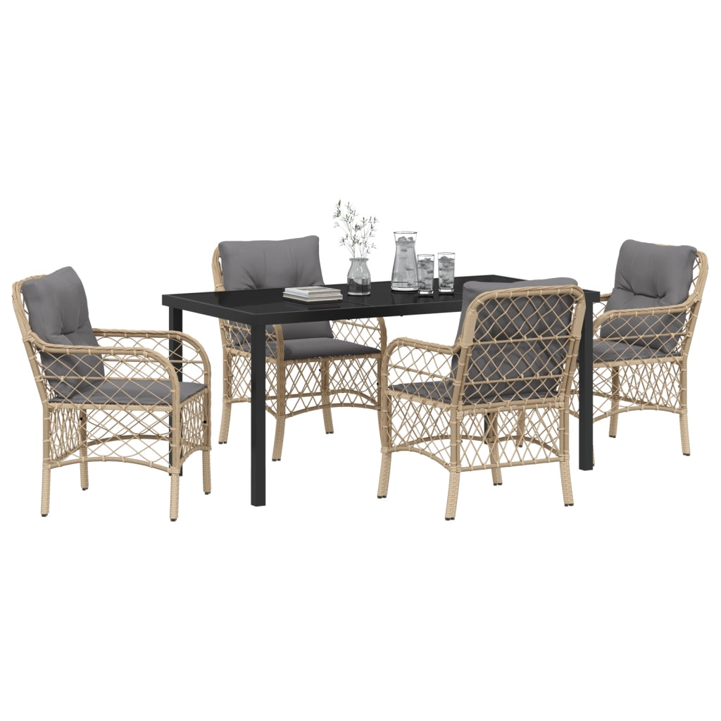 Set da Pranzo da Giardino 5 Pezzi con Cuscini Beige Polyrattan