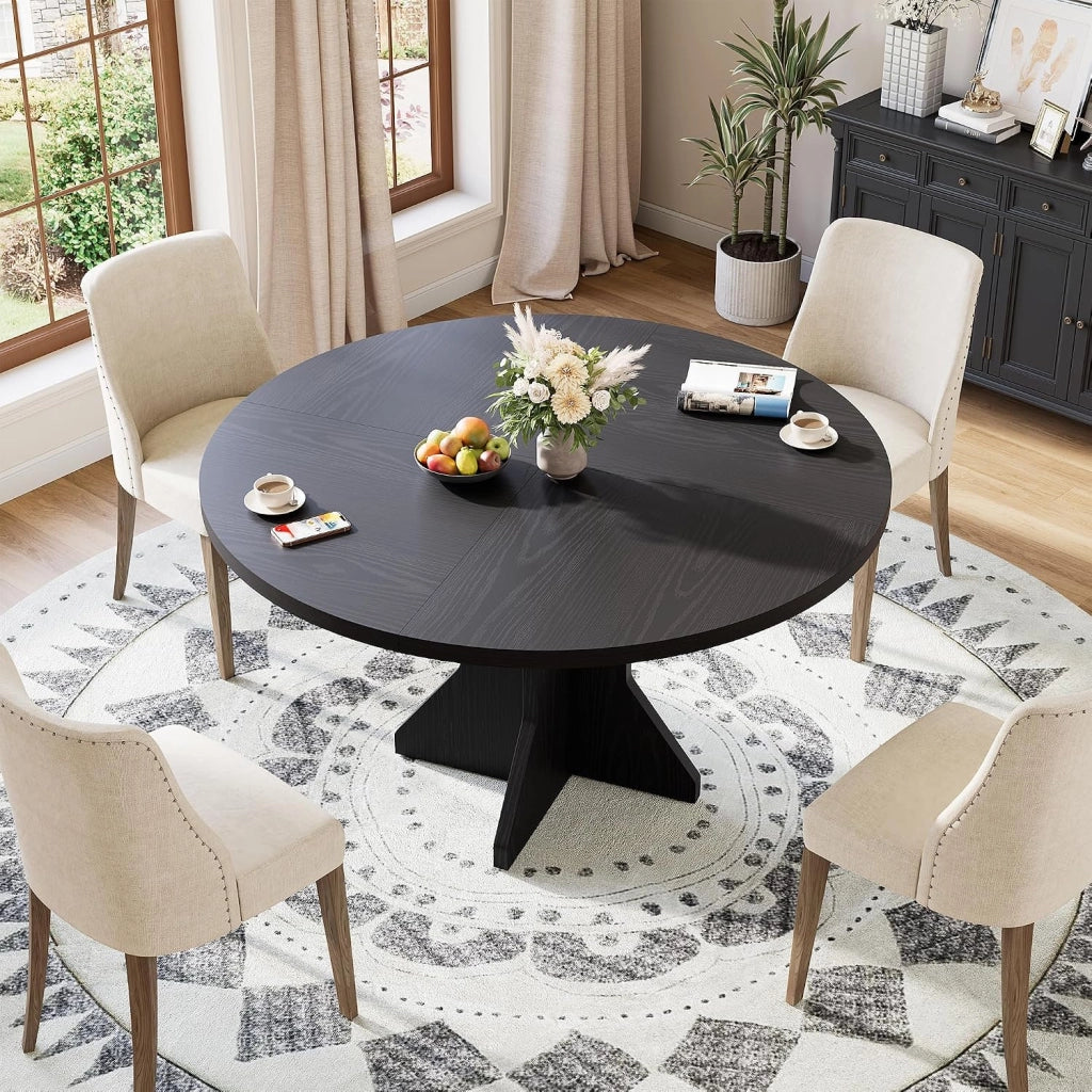 Tavolo da Pranzo Rotondo 120 cm per 4-6 Persone Base Centrale Stabile - Nero