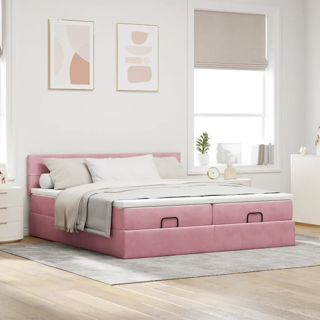 Struttura Letto Pouf con Materassi Rosa 200x200 cm Velluto 3312085