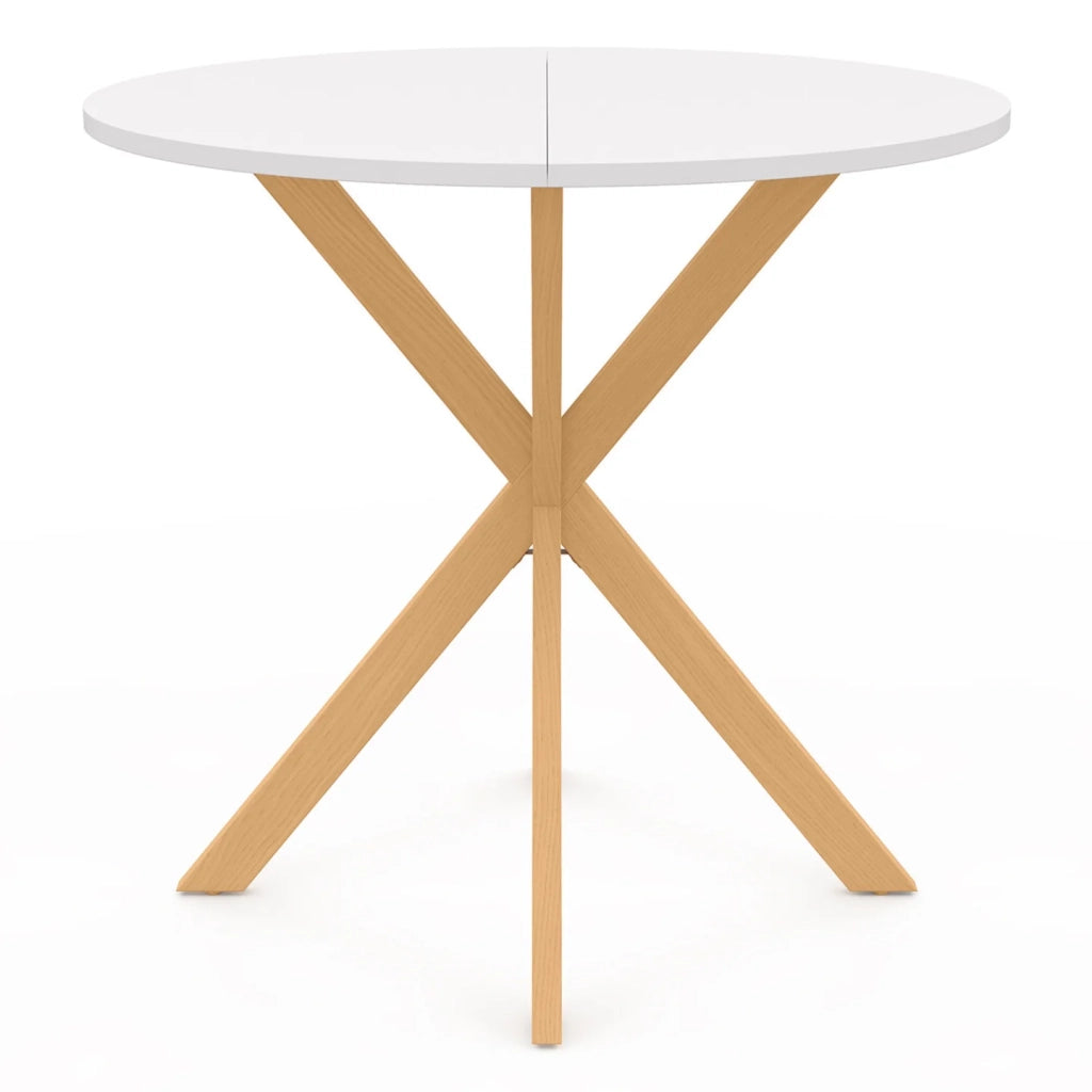 IDMarket - Tavolo da pranzo rotondo per 4 persone GISELE con gamba a ragno in legno e piano bianco 80 cm