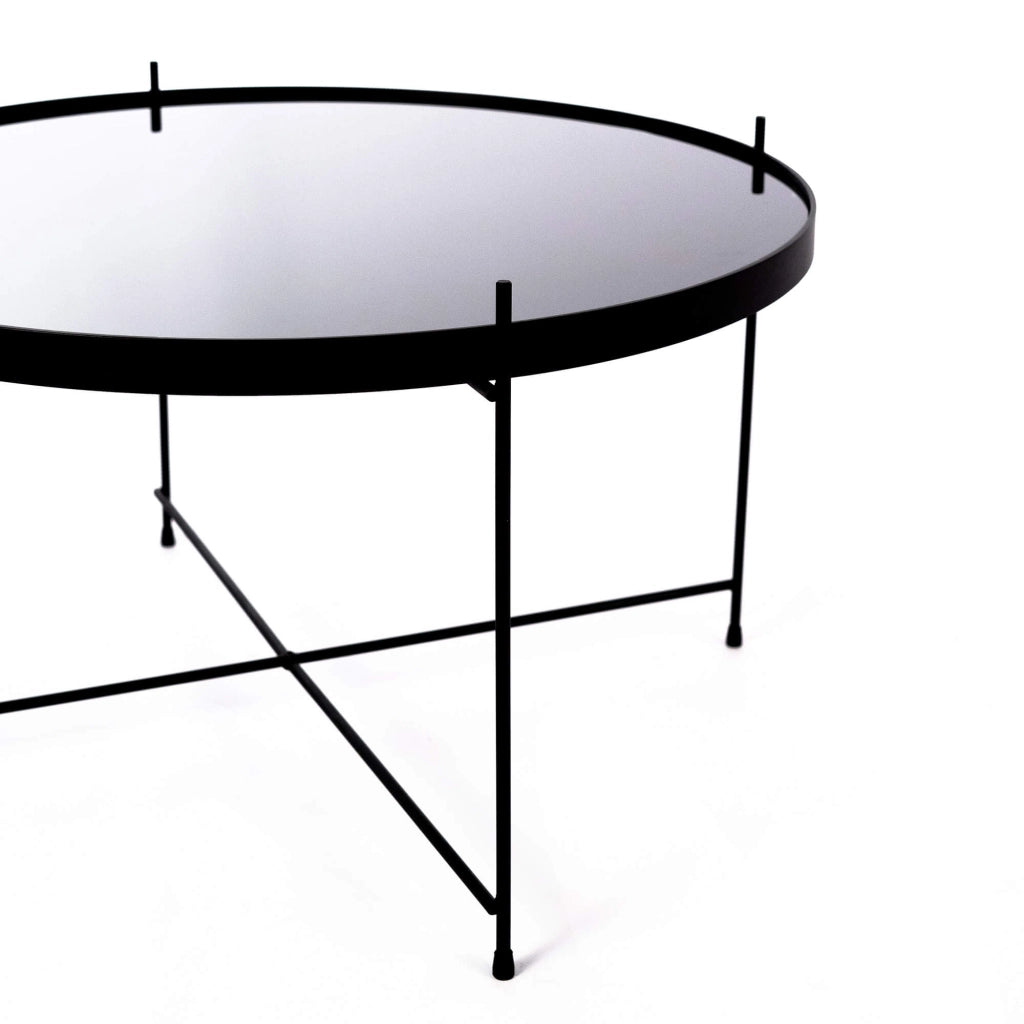 Tavolino da Giardino Ø70x40 cm in Metallo Top in Vetro Nero