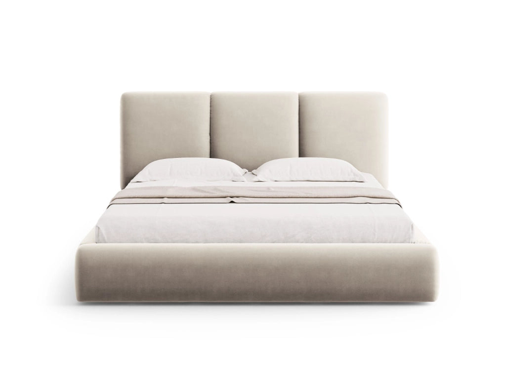 Cosmopolitan Design - Letto a cassettone con testiera "Nicolas" 180x200cm in velluto beige chiaro 