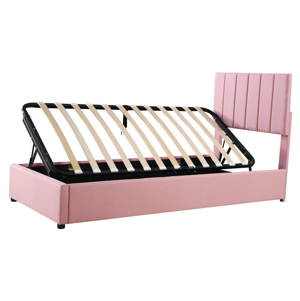 Letto imbottito singolo 90x200 cm con contenitore idraulico rosa