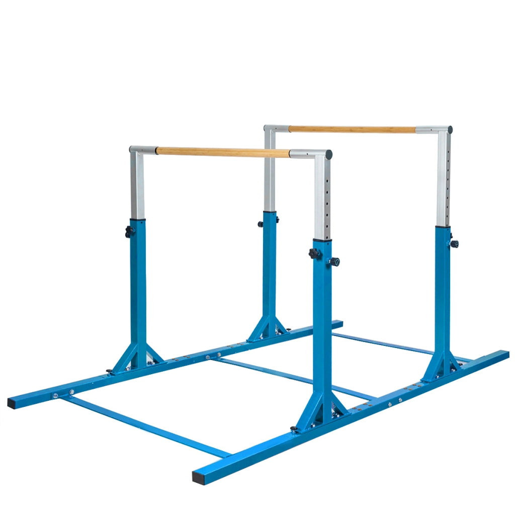 Parallele doppie per ginnastica con larghezza e altezza regolabili portata 100kg, Sbarre allenamento per bambini Blu