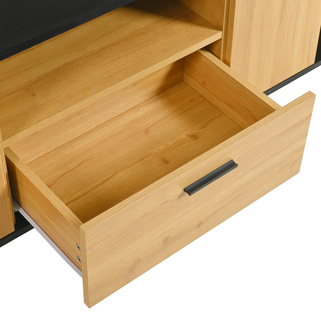 Mobile TV con Cassetto, 3 Ante e Vetro ¨C Xylo ¨C Nero, Legno Naturale, LED