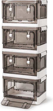 Set di 4 contenitori di archiviazione con coperchio, 14 litri, contenitore pieghevole, organizzatore, contenitore con apertura anteriore e ruote per la cucina, la bagno, la casa