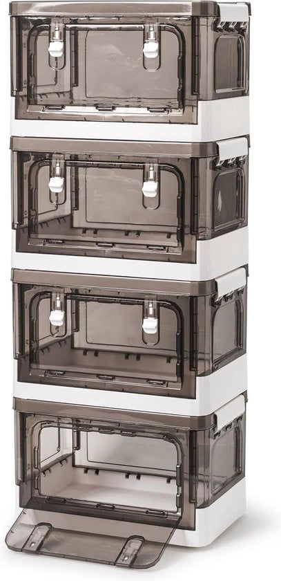 Set di 4 contenitori di archiviazione con coperchio, 14 litri, contenitore pieghevole, organizzatore, contenitore con apertura anteriore e ruote per la cucina, la bagno, la casa