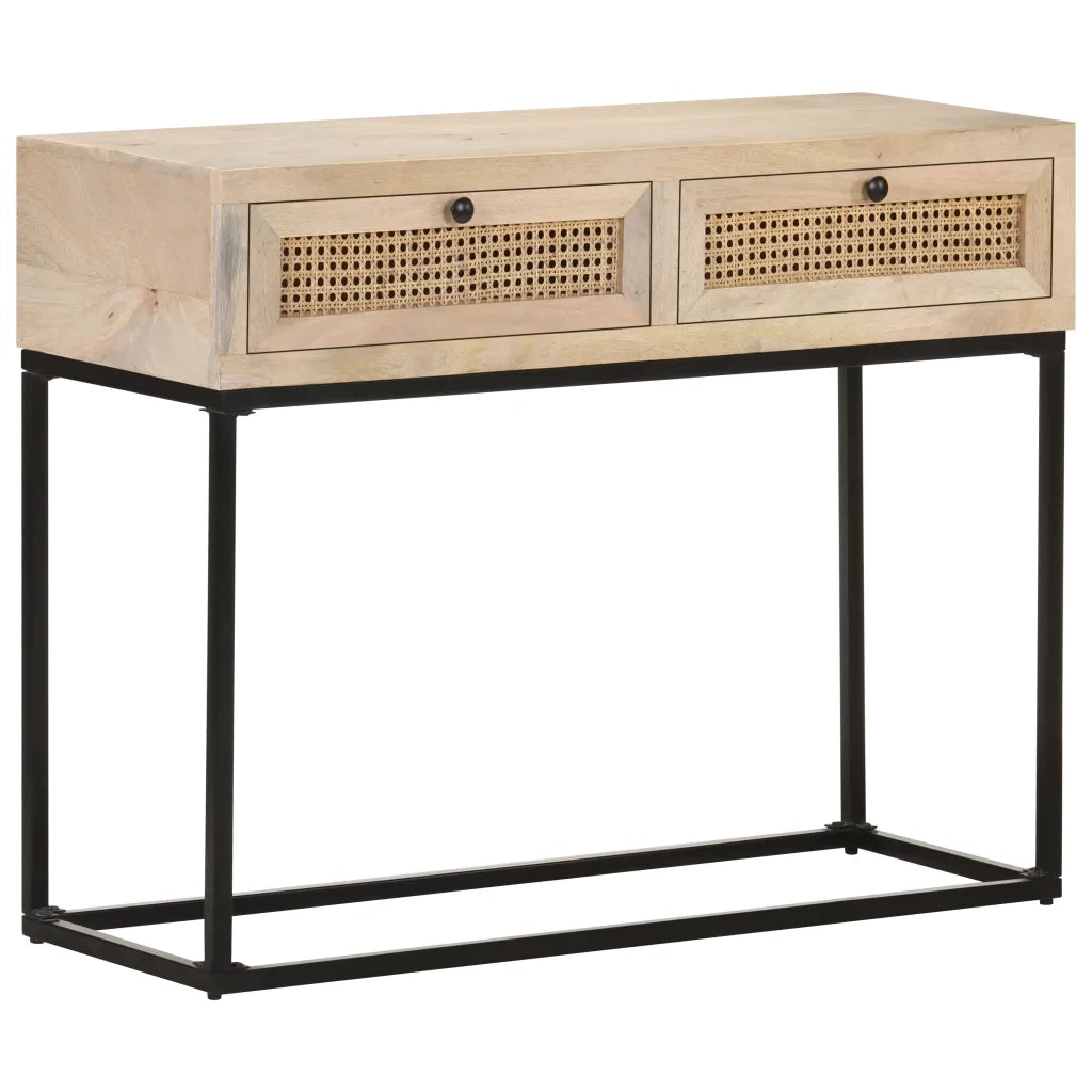 Tavolo Consolle | Tavolo d'Ingresso 100x35x76 cm Massello di Mango e Canna Naturale