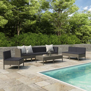 Set Divani da Giardino 9 pz con Cuscini in Polyrattan Grigio 3056972